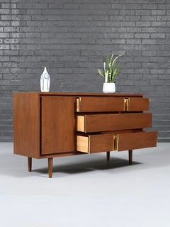 Newly Refinished -Mid-Century Modern Walnut Dresser w/ Brass Accents by Kroehler