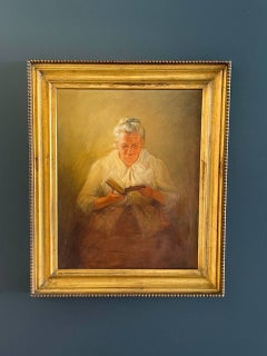 Portrait ancien d'un prêtre de lecture avec cadre en feuilles d'or