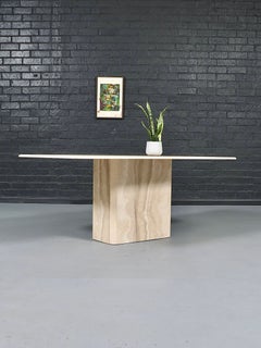 Vintage Italian Beveled Travertine Pedestal Dining Table