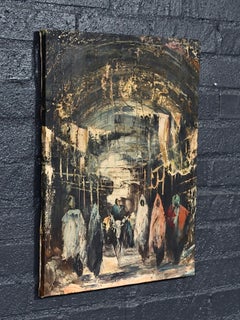 Vintage Mid Century Modern Expressionist “Procession” Oil Painting