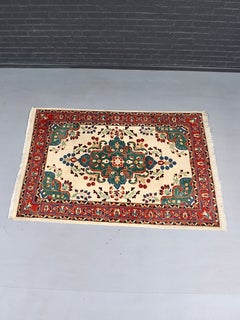 Vintage Indo-Persian Tabriz Floral Medallion Hand-Knotted Wool Rug