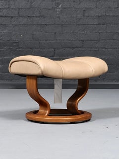 Scandinavian Modern “Stressless” Tan Leather Ottoman by Ekornes