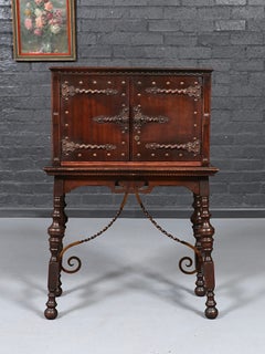 Antique Spanish Colonial Revival Oak & Wrought Iron Writing Desk