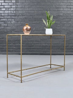 Vintage Hollywood Regency Faux Bamboo & White Marble Console Table