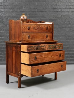 Spanish Colonial Monterey Style Carved Oak Dresser by Karpen