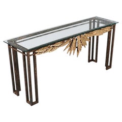 French Neoclassical Style Gilt Leaf & Glass Console Table