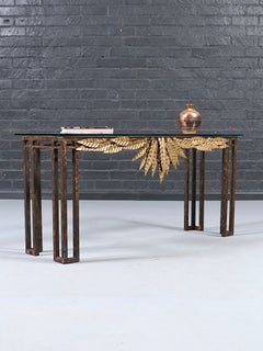 French Neoclassical Style Gilt Leaf & Glass Console Table