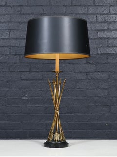 Pair of French Neoclassical Style Brass Arrow & Black Marble Table Lamps