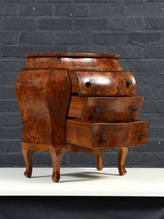 Petite Italian Rococo Style Burl Olivewood Bombé Jewelry Chest