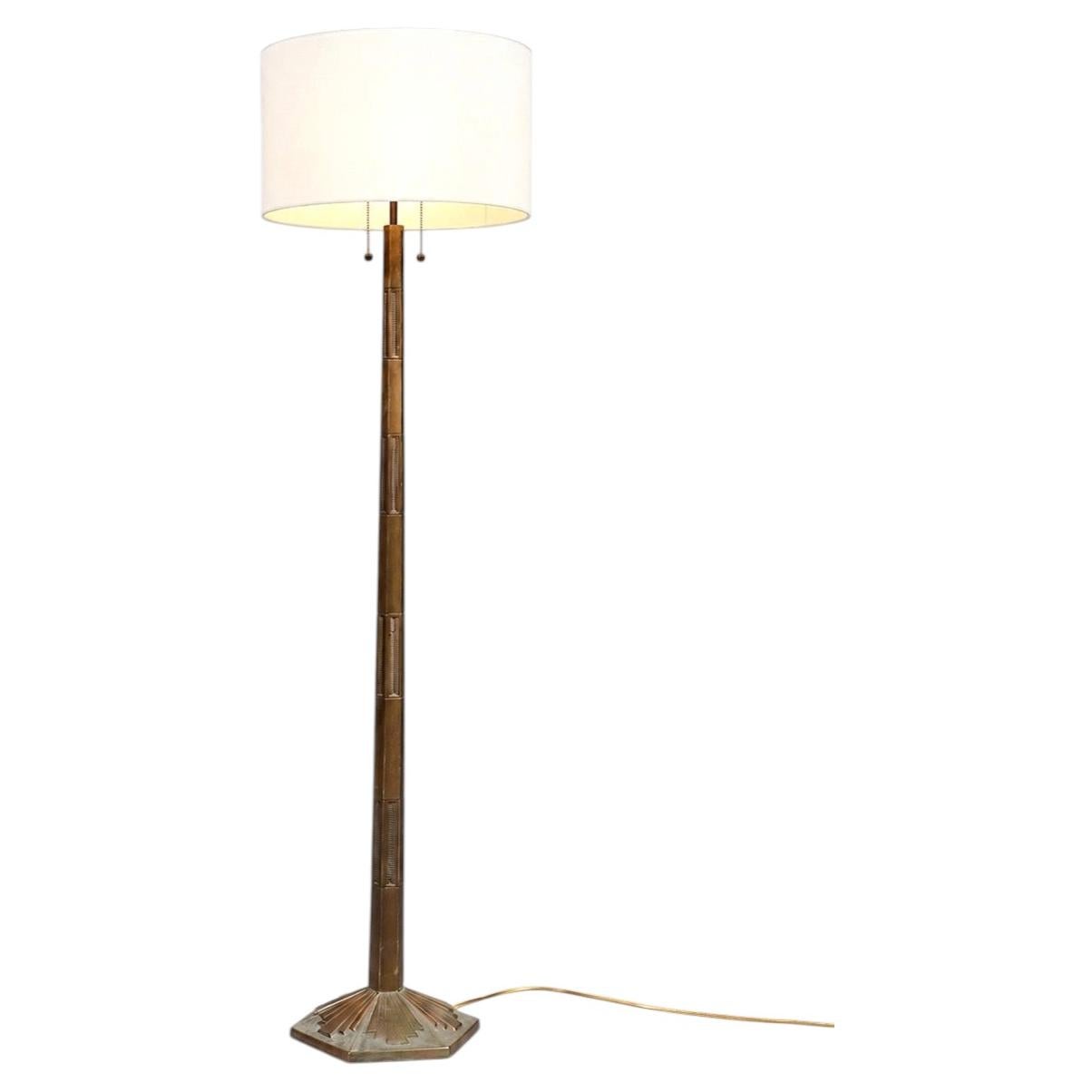 Antique Art Deco Patinated Brass Sunburst Floor Lamp For Sale