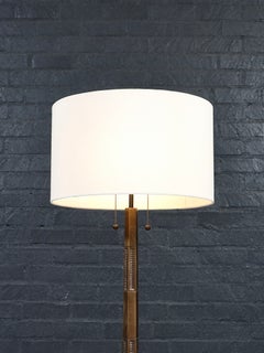 Lampadaire Art déco ancien en laiton patiné, motif « Sunburst »