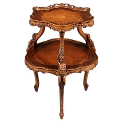 Table à deux niveaux de style néo-rococo italien, avec marqueterie et chérubins sculptés
