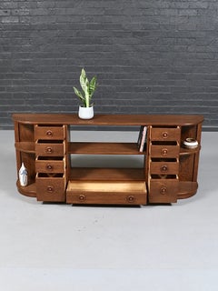 Newly Refinished - Vintage Streamline Moderne Oak Bookcase Credenza