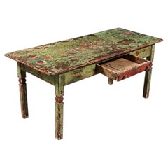 Mesa de pino pintada a mano, estilo granja americana de principios de siglo