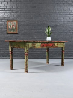 Early American Farmhouse Hand Painted Pine Harvest Table