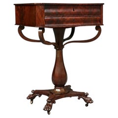 Antique American Empire Flame Mahogany End Table w/ Paw Feet