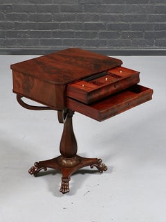 Antique American Empire Flame Mahogany End Table w/ Paw Feet