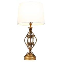 Vintage Spanish Revival Gilt Wrought Iron Scrollwork Table Lamp