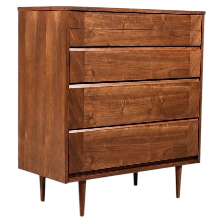 Newly Refinished - Mid Century Modern 4-Drawer Walnut Highboy Dresser