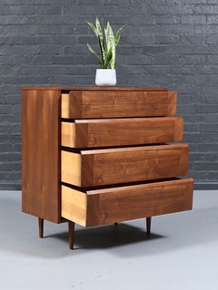 Newly Refinished - Mid Century Modern 4-Drawer Walnut Highboy Dresser