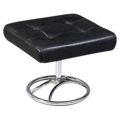 Scandinavian Modern “Stressless” Chrome & Black Leather Ottoman by Ekornes