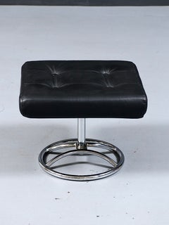 Scandinavian Modern “Stressless” Chrome & Black Leather Ottoman by Ekornes