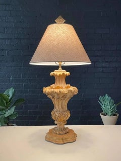 Vintage Italian Lámpara de Madera Tallada de Estilo Rococó