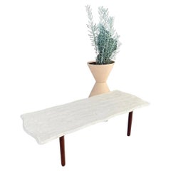 Newly Refinished - Mid-Century Modern Marble Stone & Walnut Coffee Table