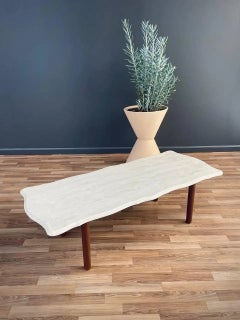 Newly Refinished - Mid-Century Modern Marble Stone & Walnut Coffee Table