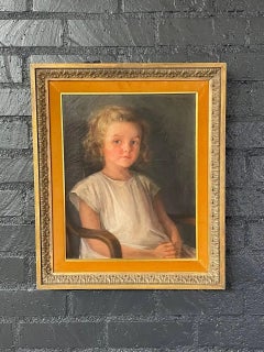 Antico ritratto californiano di ragazza seduta dipinto a olio da Wanda Neumann