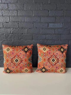 Pair of Antique Italian Decorative Square Textile Pillow Set