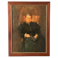 Antique Portrait Oil Painting of Old Lady