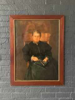 Antique Portrait Oil Painting of Old Lady