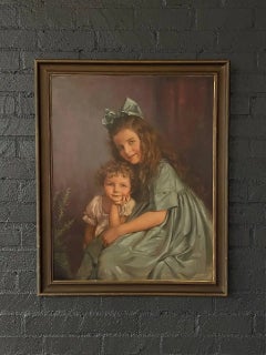 Antique California Portrait Oil Painting of Sisters by Wanda Neumann