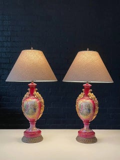Pair of French Porcelain Urn Shape Table Lamps