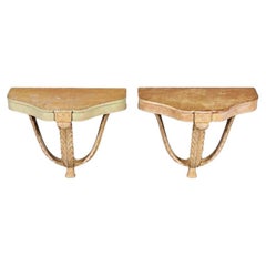 Pair of Neoclassical Revival Carved Wood Demilune Wall Consoles