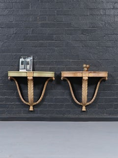 Pair of Neoclassical Revival Carved Wood Demilune Wall Consoles