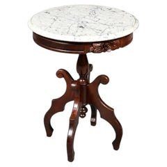 Vintage Victorian Revival Mahogany & Italian Marble Pedestal Side Table