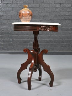 Vintage Victorian Revival Mahogany & Italian Marble Pedestal Side Table