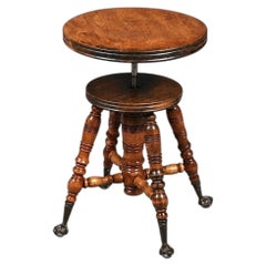 American Victorian Adjustable Piano Stool w/ Ball & Claw Glass Feet