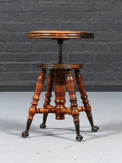 American Victorian Adjustable Piano Stool w/ Ball & Claw Glass Feet