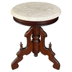 Antique Victorian Eastlake Walnut & White Marble Parlor Table