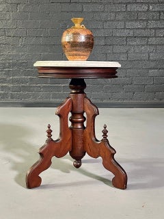 Antique Victorian Eastlake Walnut & White Marble Parlor Table