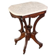 Antique Victorian Eastlake Walnut & White Marble Parlor Table on Casters
