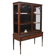 Antique English Sheraton Revival Mahogany & Glass Display Cabinet with Key