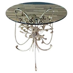 Italian Gilded Tole Floral Rose Side Table