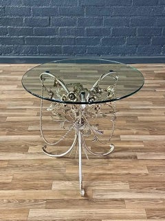 Italian Gilded Tole Floral Rose Side Table