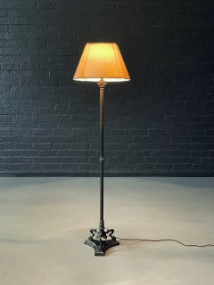Pair of American French Neoclassical Revival Patinated Bronze Griffin Floor Lamp