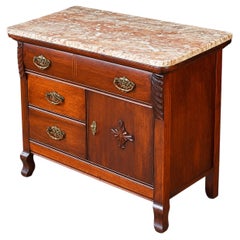 Antique Serpentine Entry Stand Dresser w/ Pink Marble Top