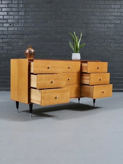 Comodino a 9 cassetti in stile Mid-Century Modern, recentemente restaurato, disegnato da Raymond Loewy per Mengel